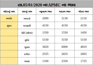 Gujarat All APMC Latest rates of 5th January 2020